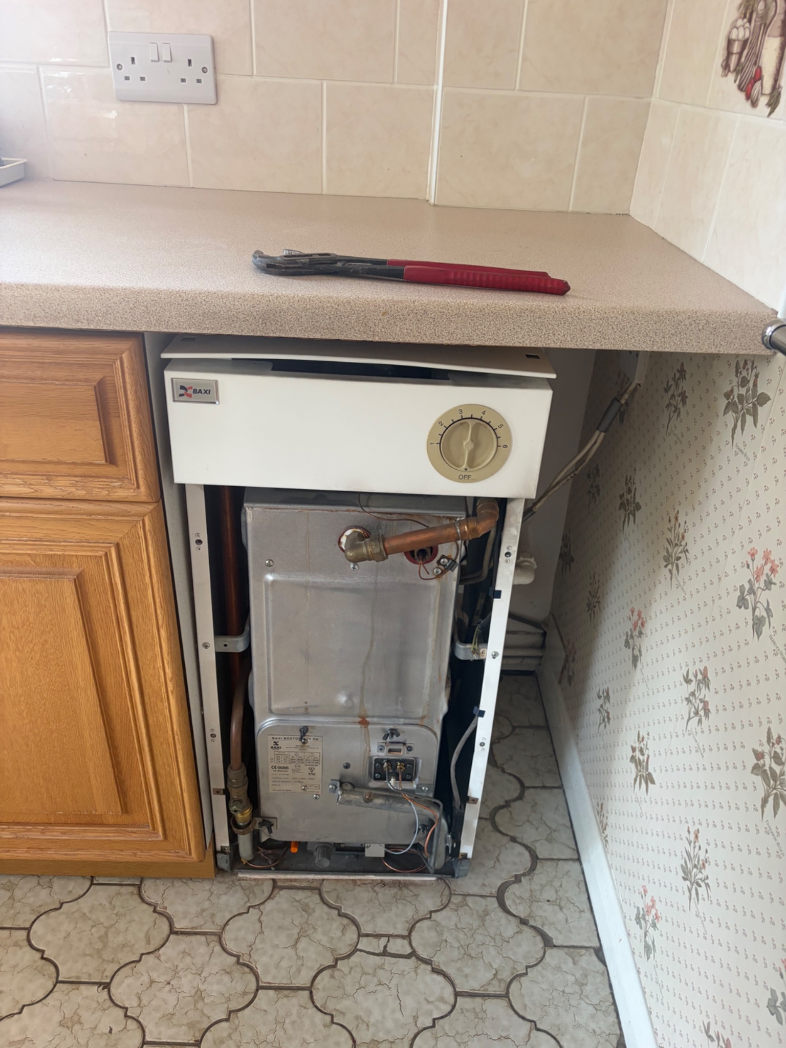 The old floor standing boiler in the kitchen before it was removed, Darlington